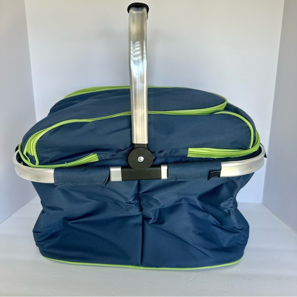 Eternal Lifestyle Insulated Folding Picnic Basket Navy Blue 18x11x14 Cooler Tote - Picture 8 of 17